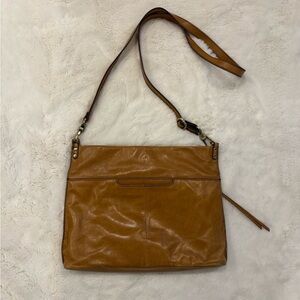 HOBO Crossbody Bag Camel Tan Soft Leather Foldover Clutch Adjustable Strap